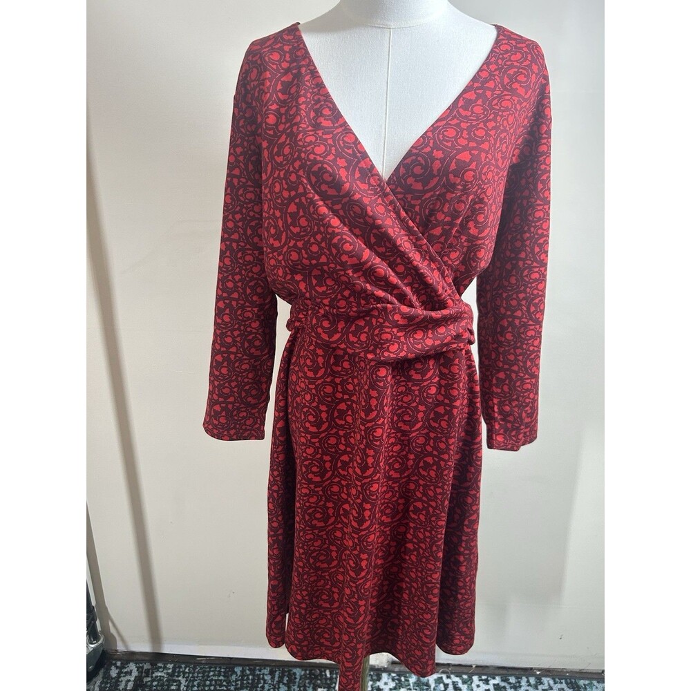 Lands End womens Dress Size 14/16 Mix Red Artsy Swing Stretch 213